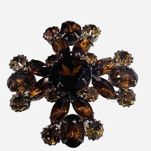 Vintage KJL Kenneth J Lane Shaded Topaz Rhinestone Maltese Cross Brooch